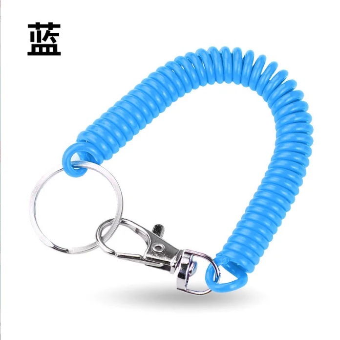 Fashion 2 Diameter Spiral Wrist Coil with metal Key Ring Coil Elastic Keychain Retractable Spring Coil Keychain