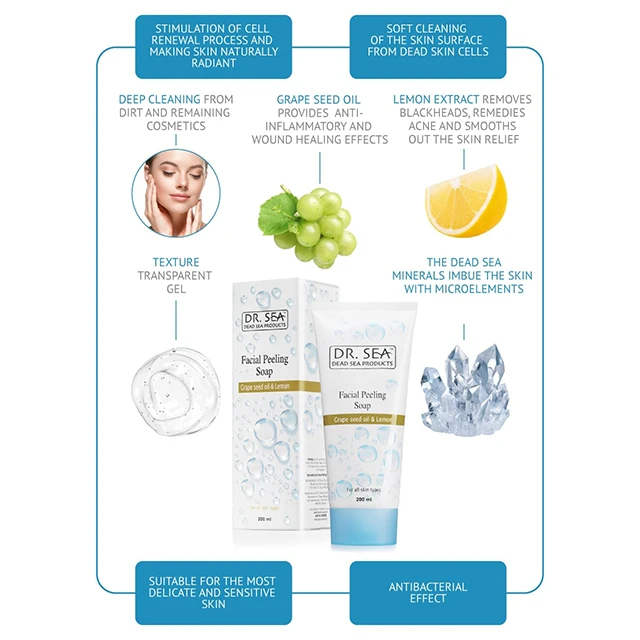 Facial Peeling Soap with Grape Seed Oil and Lemon Extract by Dr. SEA Cosmetics Dead Sea Products Israel Certified Free Samples
