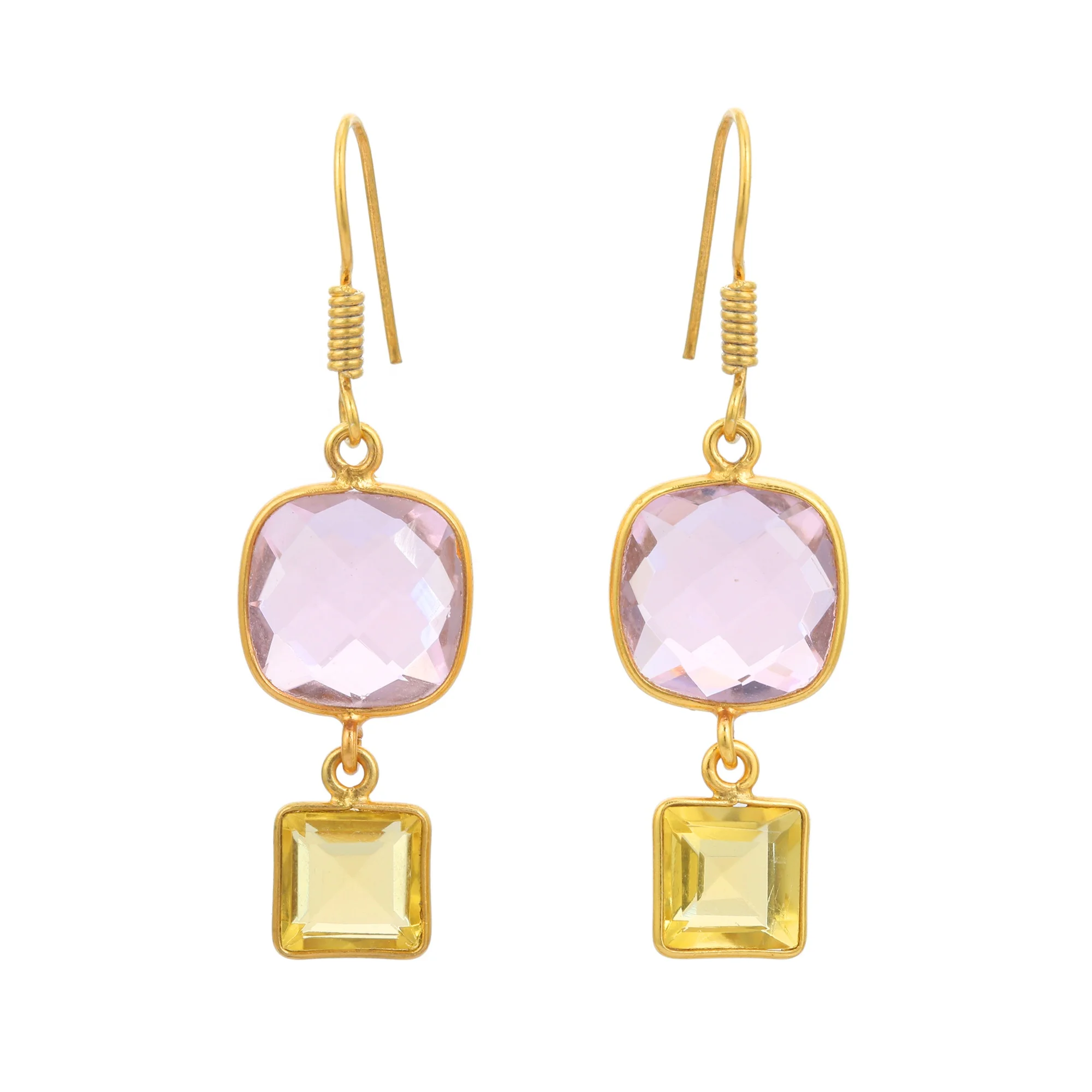 Pink Quartz  and Top Citrine Heggie Earring 925 Sterling Silver Indian Fashion Jewelry For Women And Girls