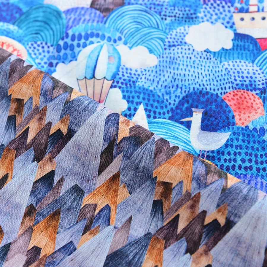 Blue Print Twill Cotton Fabric For Sewing Baby Bedding Dress Skirt DIY/Cushion/ Patchwork Cotton Material 50cmx160cm