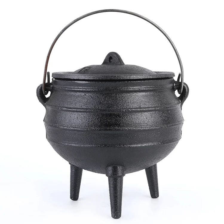 Wholesale South Africa Large Witches Potjie Pot Cast Iron Cauldron for Camping Cook with Iron Lid and 3 legs, Outdoor Cookware