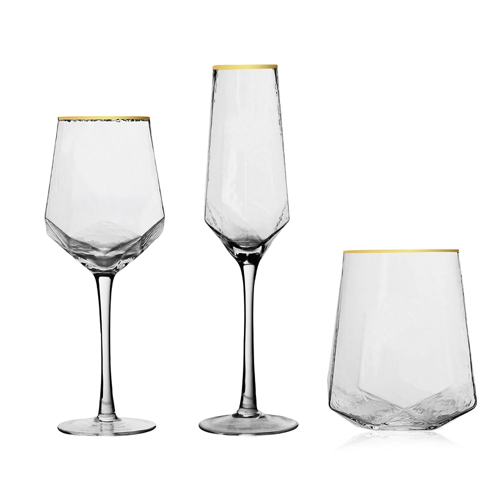 Jinbaijia Custom Diamond Lead Free Crystal Hammered Red Wine Highball Glass Cup