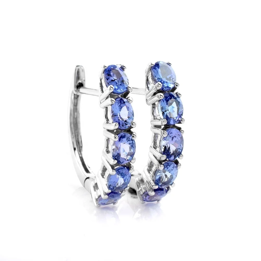 Decent looking for girls Silver Hoop Design 925 Silver Earrings Design with Genuine Real Tanzanite for Working Women