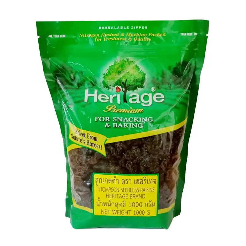 Wholesales A Grade Heritage Thompson Seedless Raisins 1000 g for Snaking and Baking from Sweet Taste Thailand