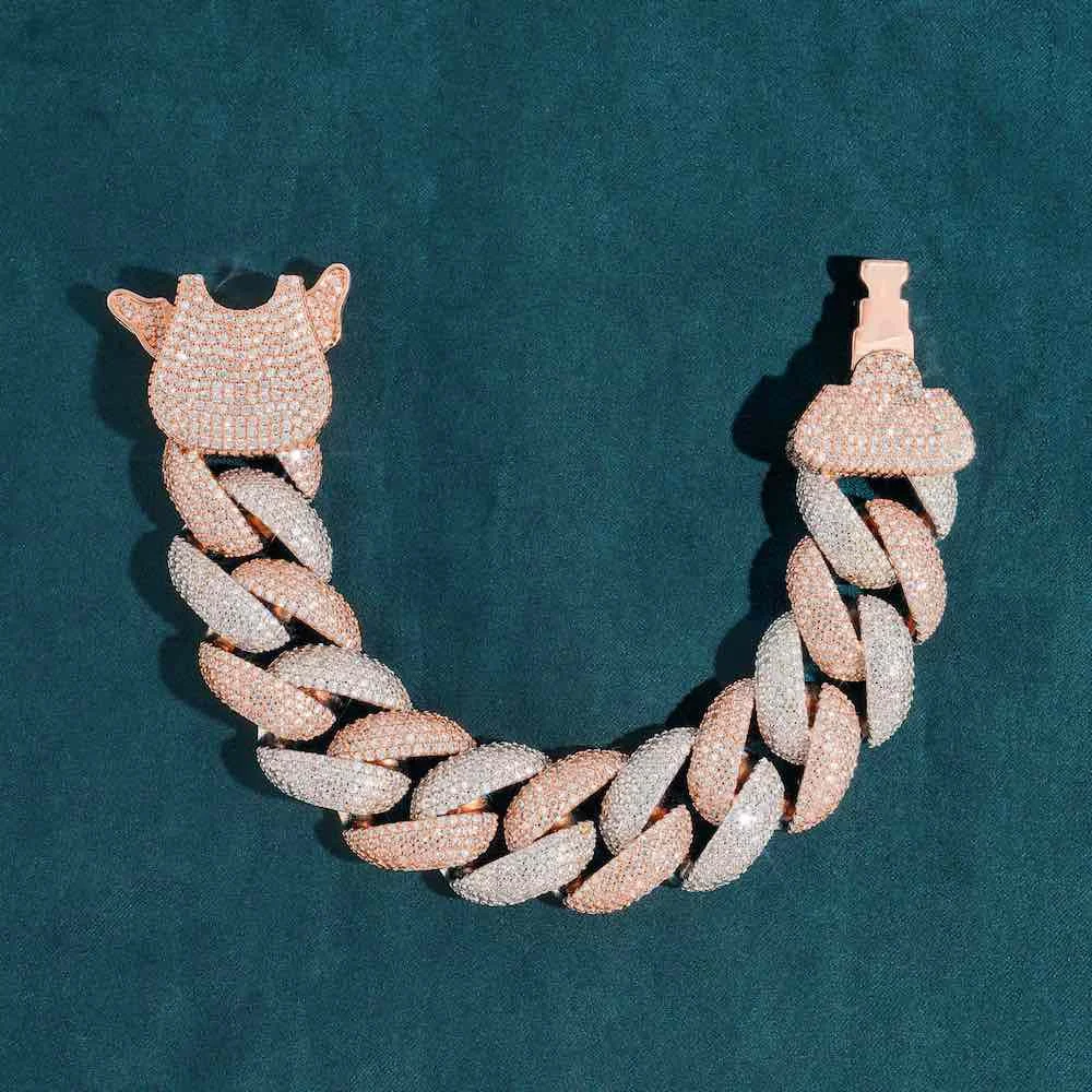 Мужской браслет с бриллиантами и золотым золотом 14 карат 23 мм в стиле хип-хоп из розового золота