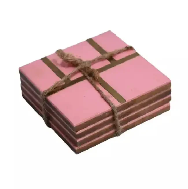 wooden tea coaster Square Round Epoxy Wood Resin Coaster With Holder Set custom size logo good price