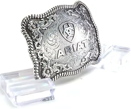 ARIAT Scalloped Logo Buckle with Twisted Rope Edge, Floral Scrolls, Filigree Detailing