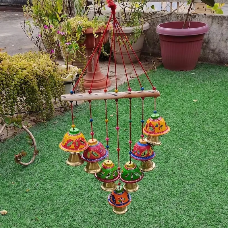 Boho Garden Hanging Bell Wind Chime Dream Catcher MultiColor Beaded Bell Wind Chime for Indoor Outdoor Sun Moon Star Themed Gift