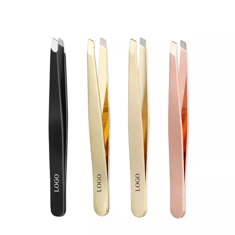 Custom Logo 2-pieces Rose Gold Stainless Steel Eyelash Extension Applicator Eyebrow Scissor Eyelash Tweezers Se