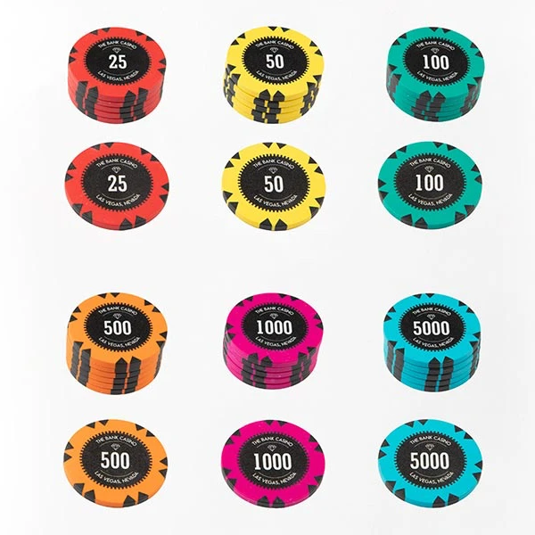 Casino quality clay poker chip with customised colour and logo in lay 14 gm casino chip