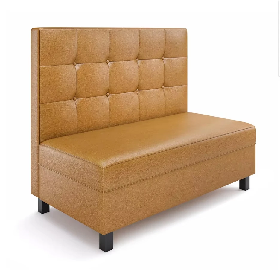 Hot Sale Teak Mahogany Sungkai Wooden Light Brown Single Double Original Faux Leather Indoors Restaurant HIgh Back bench chair