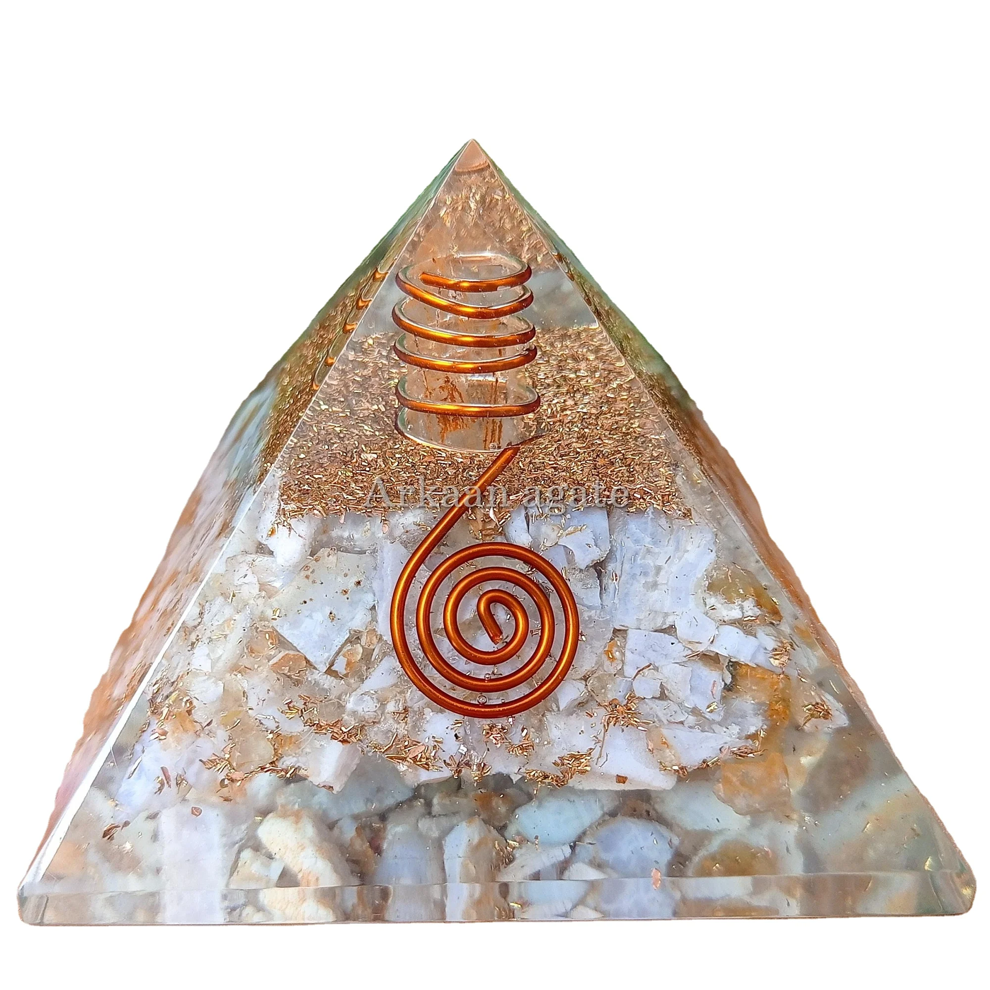 Wholesale Large Angelite Orgone Gemstone Pyramid Large Pyramid chakra crystals healing Orgone For Sale