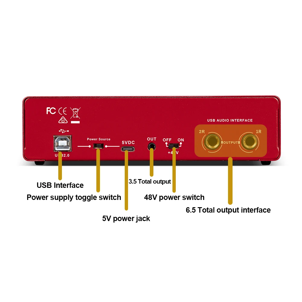 MD22 Новый профессиональный 2 канала 24 бит 192Hkz аудио интерфейс и USB Звуковая карта для живой записи