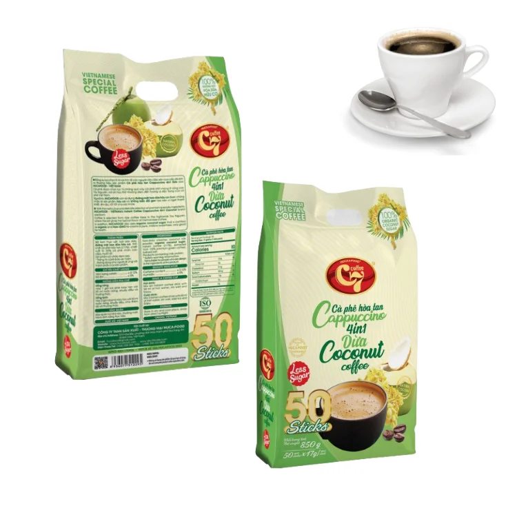 Arabica Instant Coffee Good Price Cappuccino Customized Label Using With Hot Water Coconut Coffee Flavor Vietnam Manufacturer