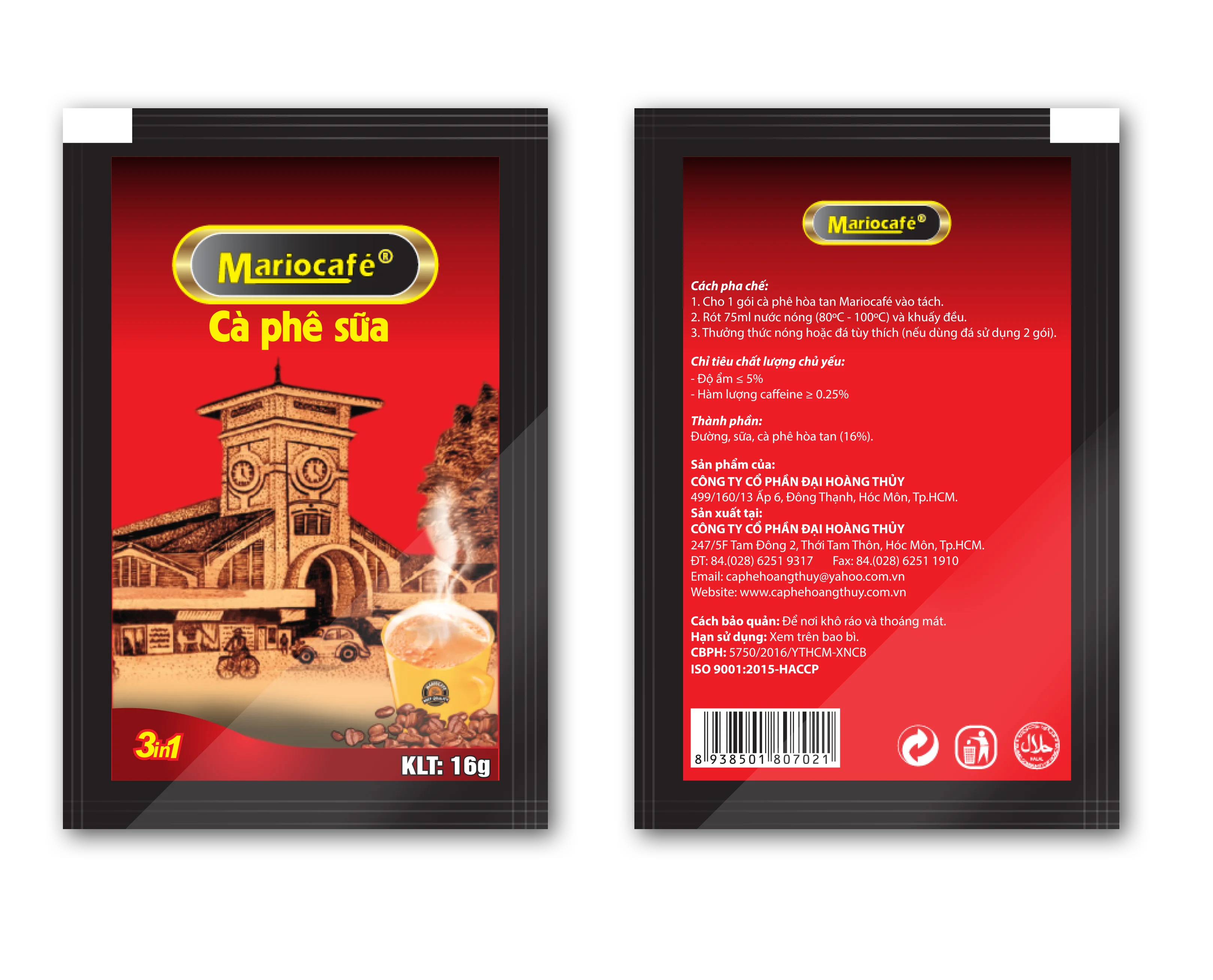 International Standard 3 In 1 Instant Coffee Bulk Viet Nam Origin Mario Cafe Wake Up HACCP And ISO Certificate 16g/Sachet