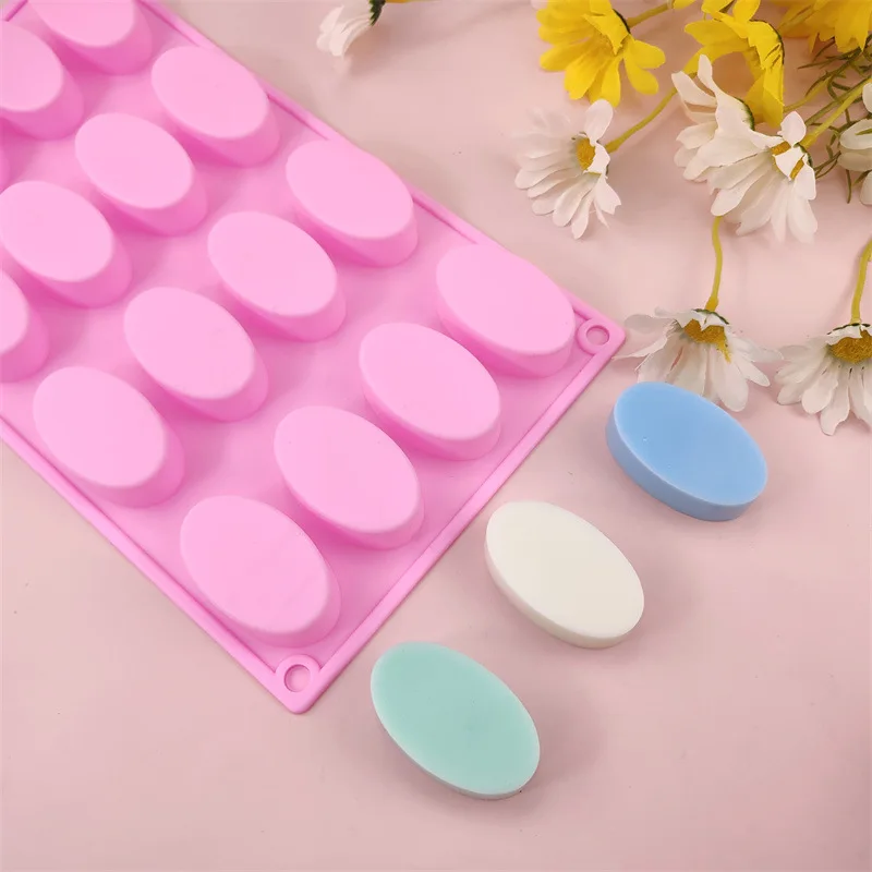 CT22 BPA Free Silicone Soap Molds, Round Rectangle Oval Soap Molds for Handmade Soap Candy Chocolate Cake with Sealed Bags, Pink