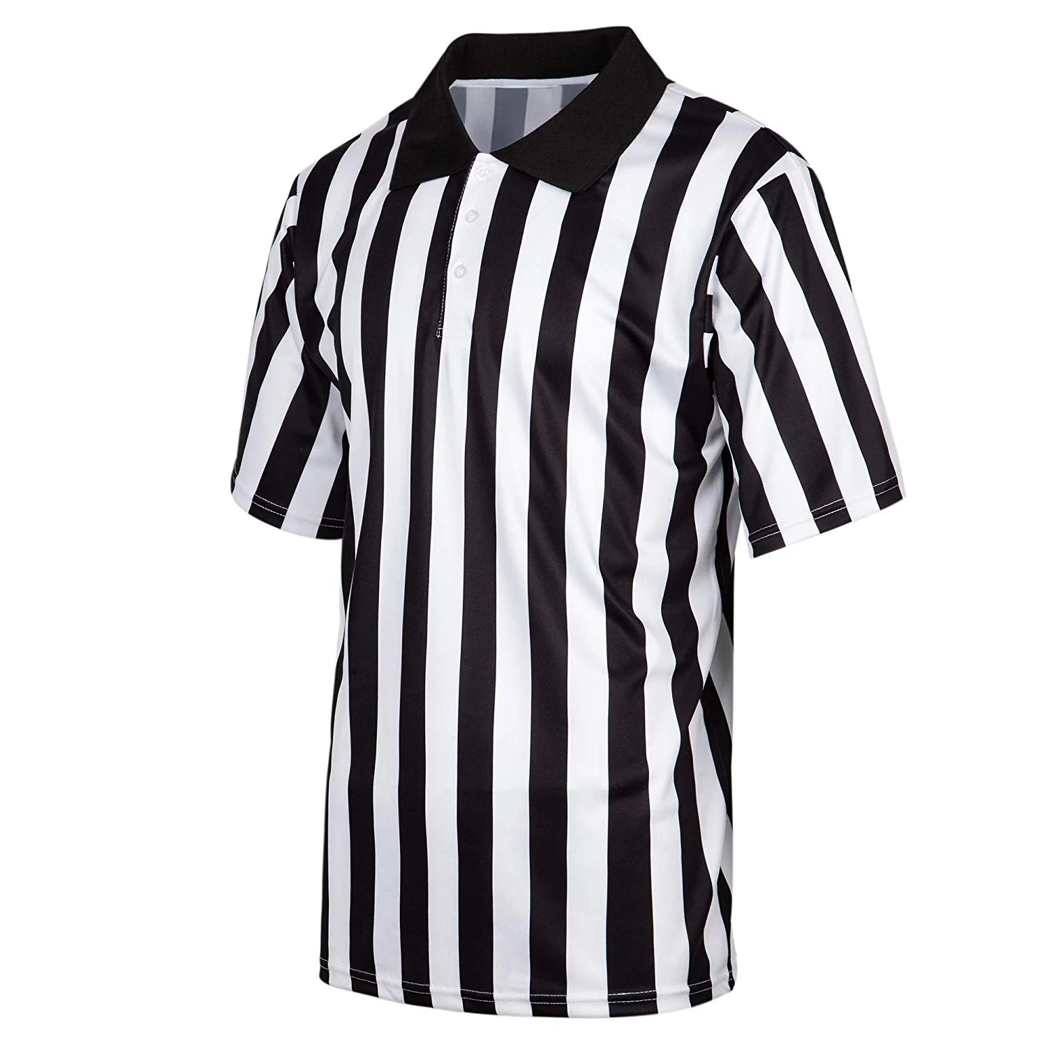 Basketball referee Shirt Black and White Stripe Short Sleeve Mesh Football Referee Shirt Men Half Zipper Collar Referee Shirt
