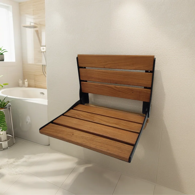 Modern Design Wooden Folding Shower Seat Wall Mounted Teak Hardware for Bathroom Hot Sale inside Folding Design