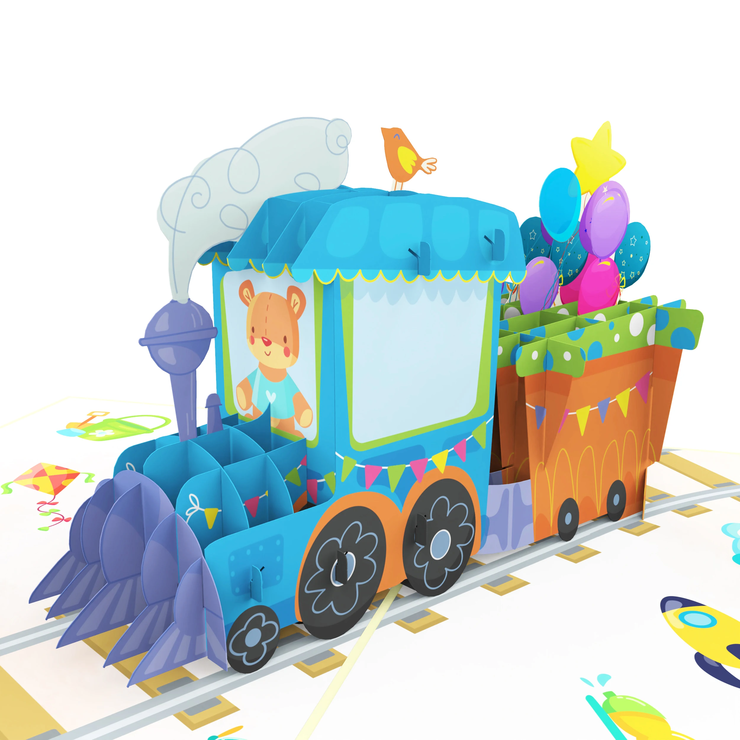 День рождения Choo поезд Горячие продажи оптовая цена цветок 3D всплывающая карта бумага ручной работы Лазерная резка День Святого Валентина день рождения