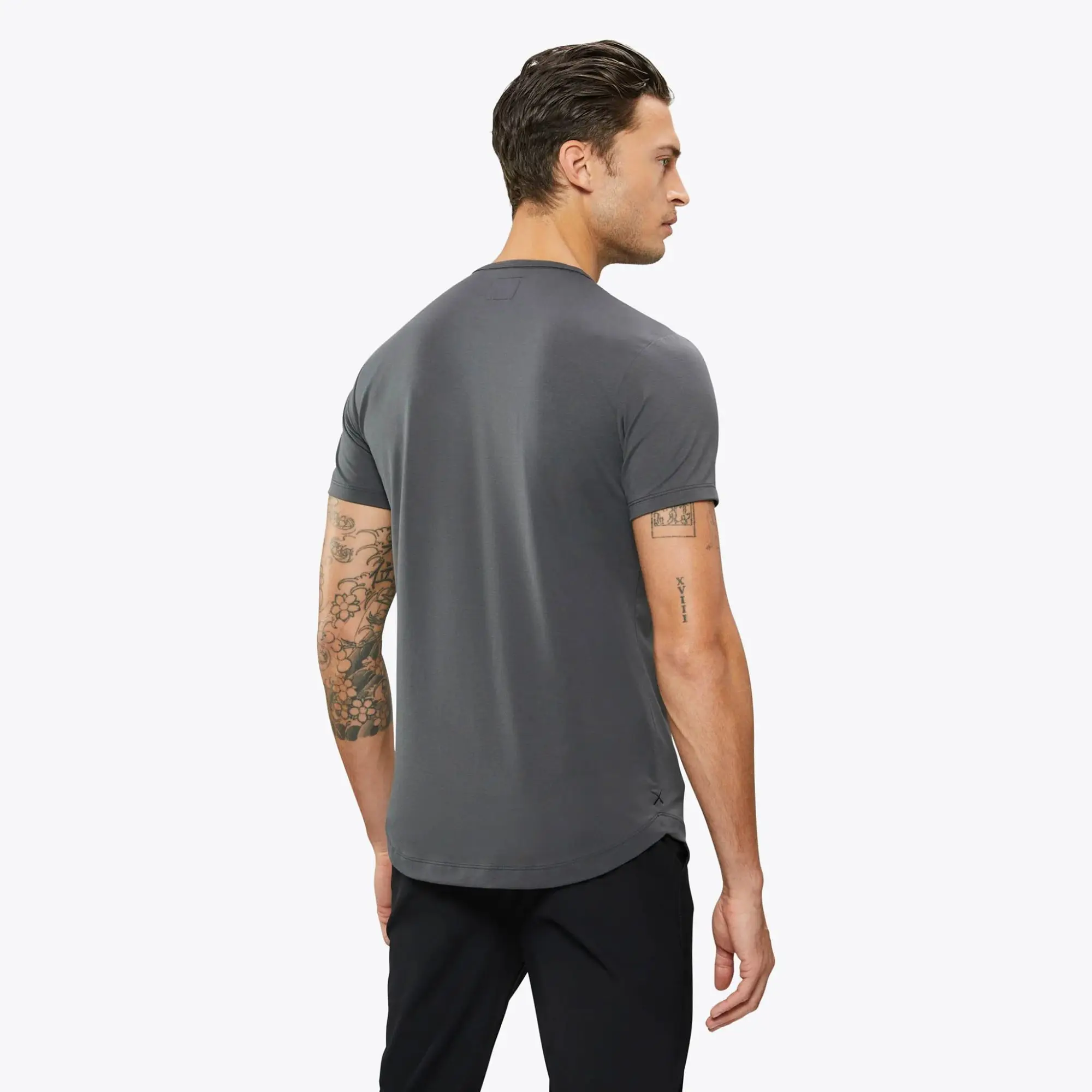 Buttery Soft Henley Shirt 62% Polyester, 33% Cotton, 5% Spandex, Signature Fit, Curve-Hem, Graphite