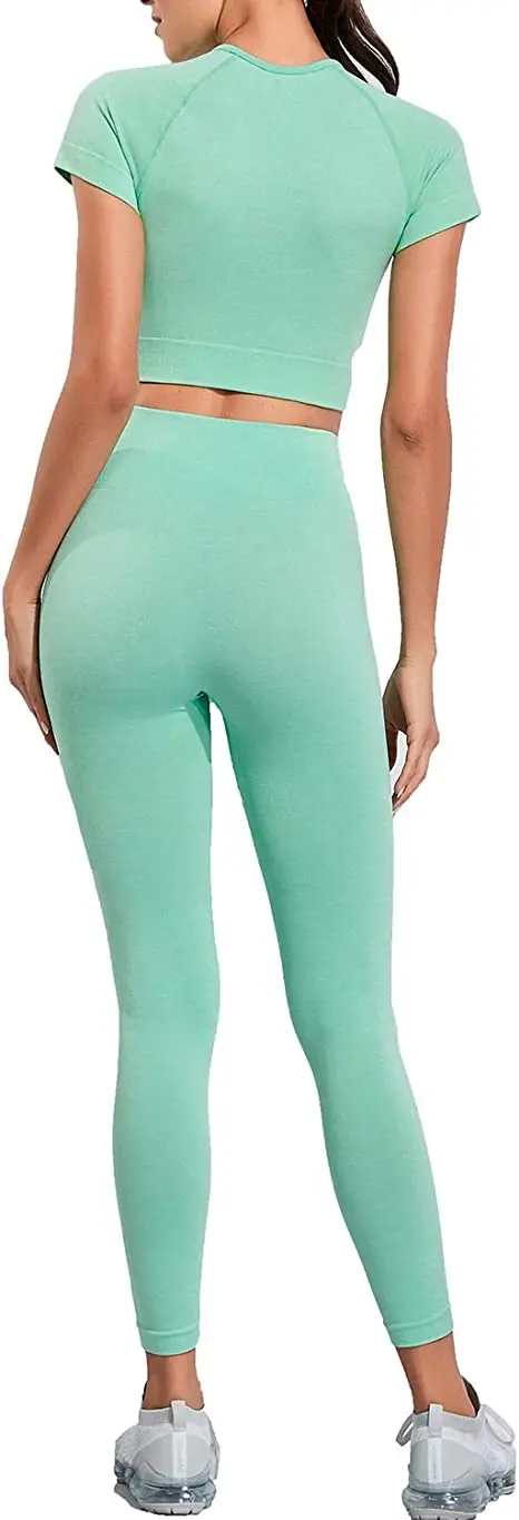 Wholesale Stock Woman Ribbed Seamless Sports Bra Crop Tank Top And Leggings Set