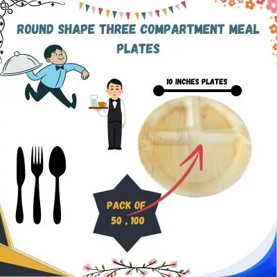 Palm Leaf Disposable Plates Wood Style Dinnerware 10 Inches 3 Compartment  Fruit and Dessert Plates Pack of 50 pcs