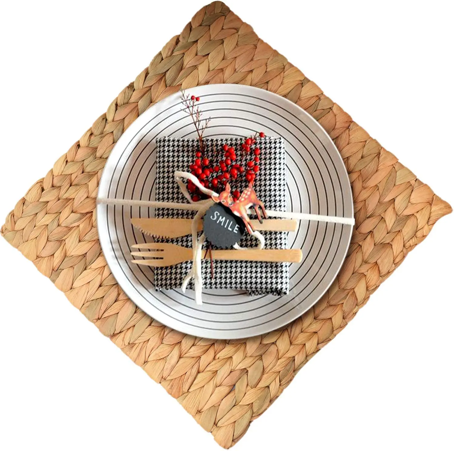 Wholesale Natural Non-Slip Hyacinth Water Hyacinth Plate Chargers Square Braided Seagrass Woven Placemat Table Mat Wedding Pad