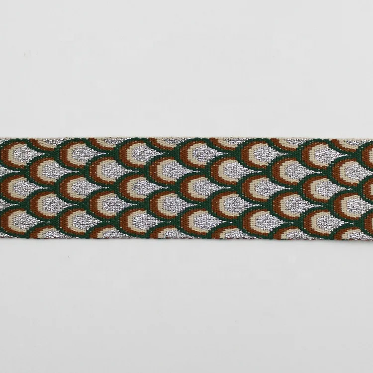 Custom 2 inch polyester fabric trim belts 50mm peacock design jacquard webbing strap for bag