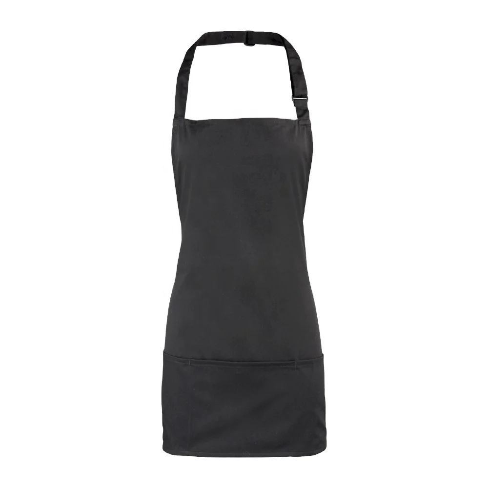Custom Black Linen Apron with Adjustable Neck Strap Big Pocket High Quality Waterproof Kitchen Barber Home Use for Kids BBQ