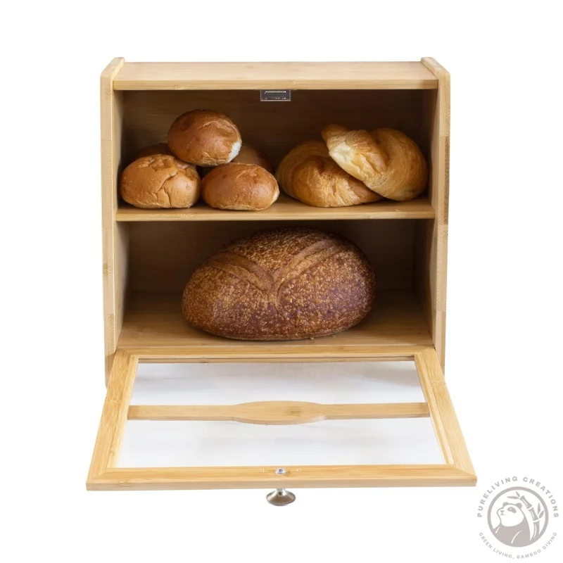 Bamboo Bread Box for Kitchen Countertop, Wooden Kitchen Counter Organizers and Storage for Bread, Coffee, Spices, Snacks