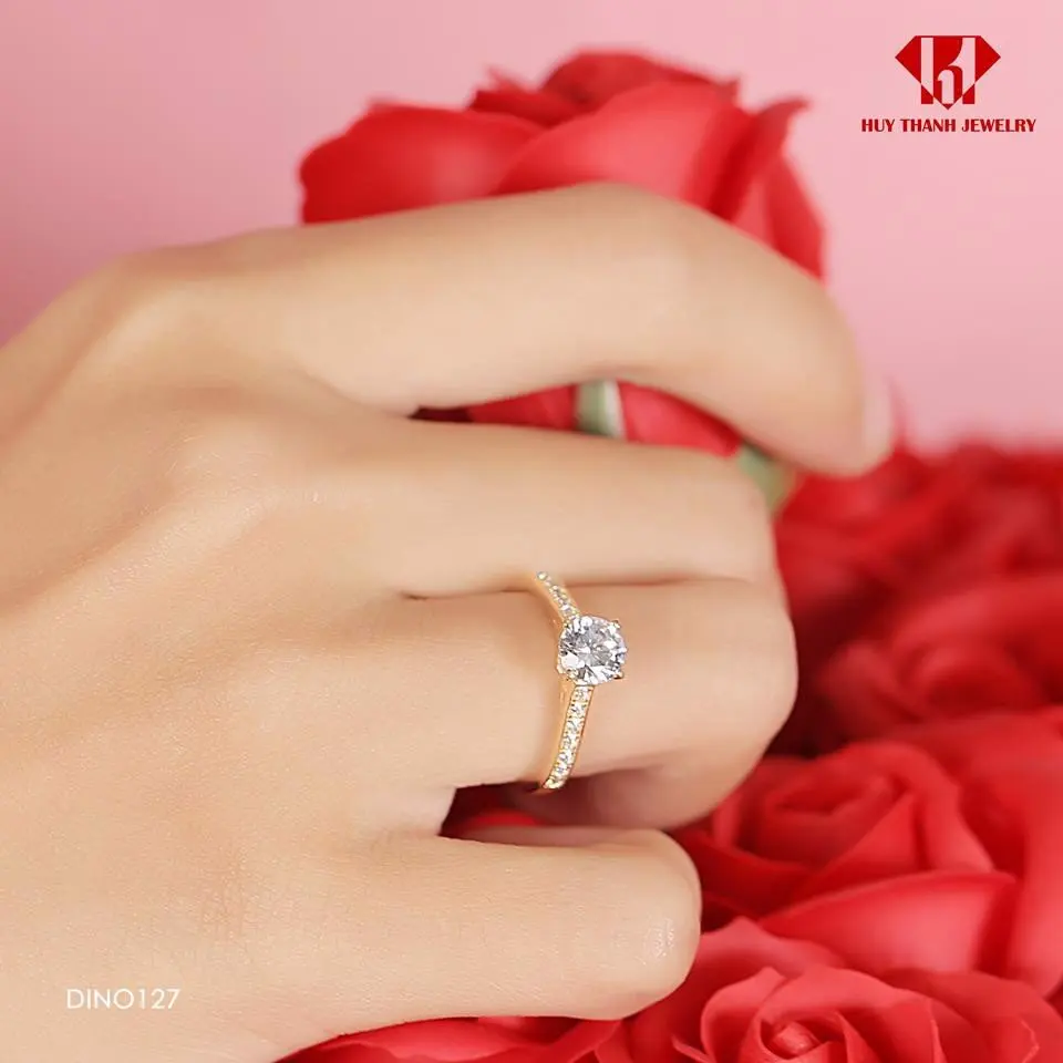 Ring 14K Yellow Gold 6.5mm 5.5mm Center Stone 4 Prongs Classic Solid Gold 18k Gold Ring Women Engagement Rings For Women