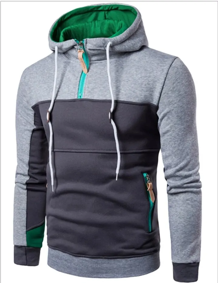 Wholesale hoodies OEM Fashion Clothing Blue Cotton Winter Wholesale Pullover half zip side fashion zips Fleece Men s Hoodies