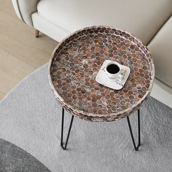 High Quality Luxury White Ariel Capiz Side Table Modern Design with Mother Pearl Inlay Living Room Coffee Table Set Made Vietnam