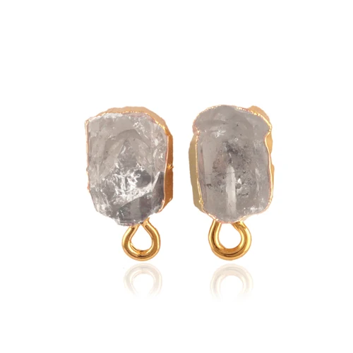 Wholesale supplier uncut raw herkimer diamond plated stud earrings connector handmade stud connector for making jewelry findings