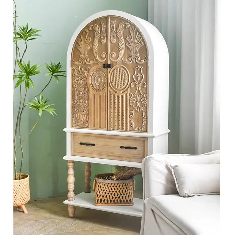 INNOVA HOME Solid Mahogany Wood Arched Design Buffet Cabinet Sideboard for Dining Room Kitchen Living Room Hotel Entry