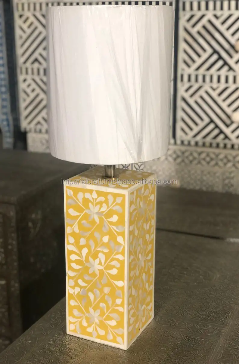 new hot selling bone inlay sky blue table lamp best floral design rectangle lighting lamp for home and hotels