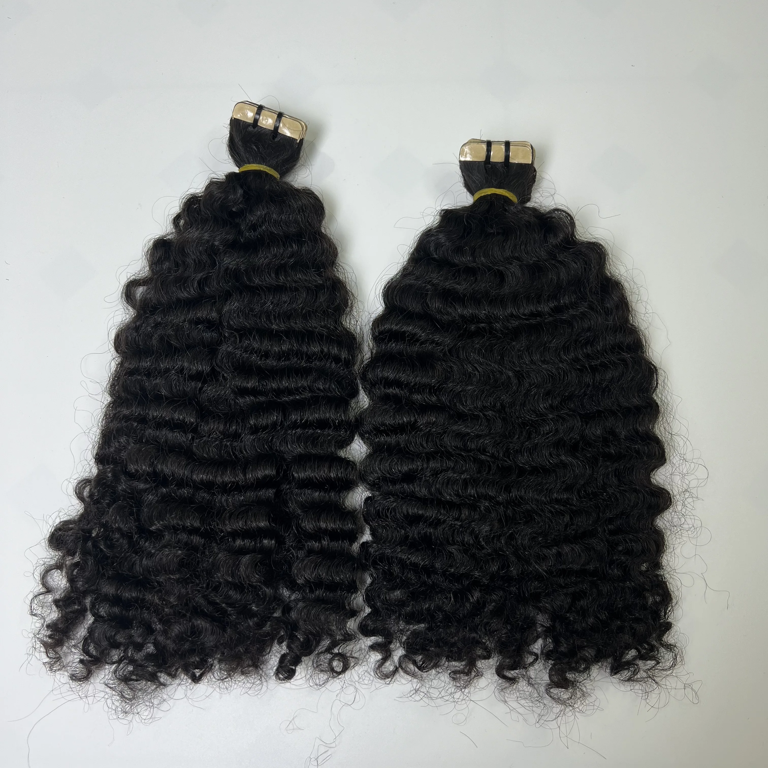 10A Remy Virgin Human Hair Brazilian 18 Inch Weave Weft Extension Black Burmese Curl Tape Ins Double Drawn Bundles From Qhair