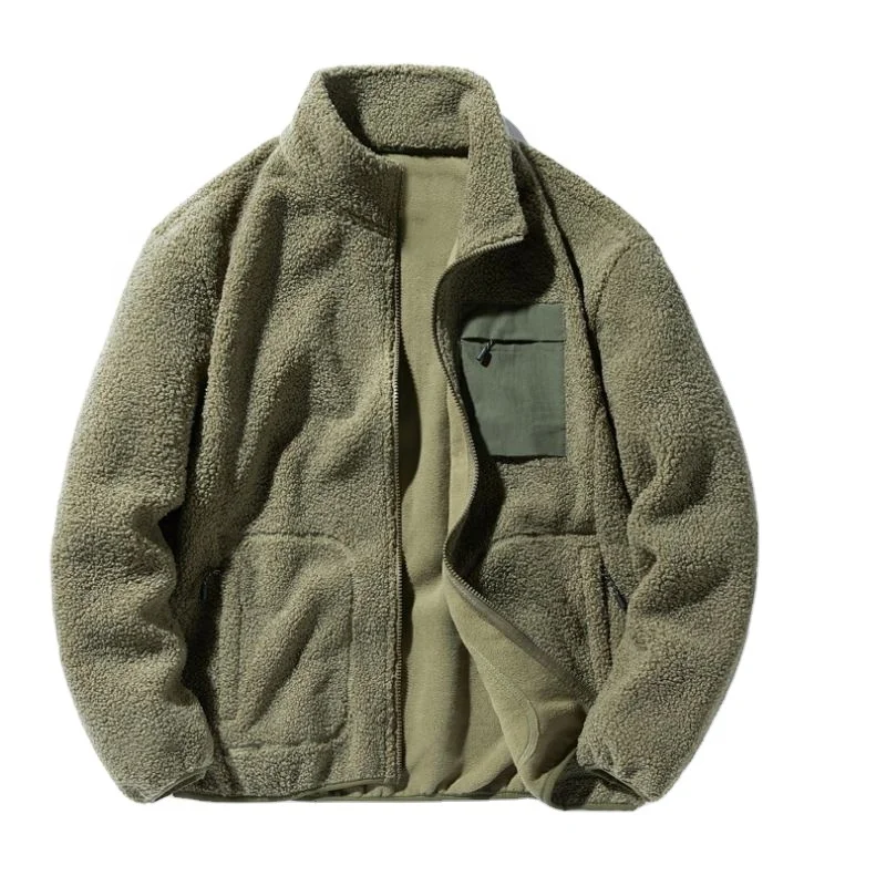 2022 Latest Design Mens Stand Neck custom logo Full Zip Up Fleece Polar Sherpa Jacket With Zipper Pockets