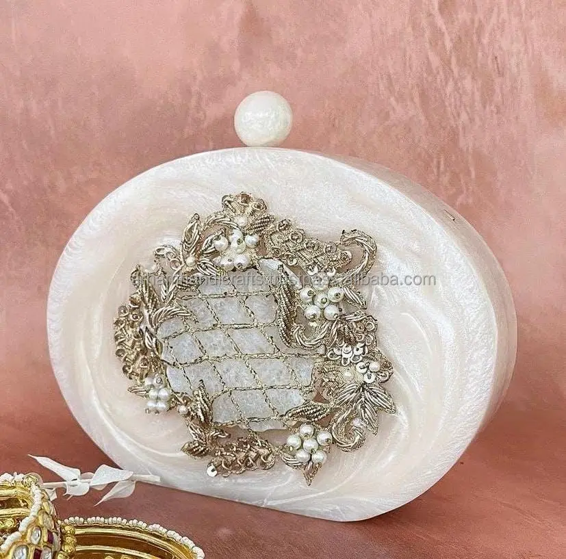 best design handmade resin clutch bag for wedding and party wear clutch bag with embroidery work BY LUXURY CRAFTS