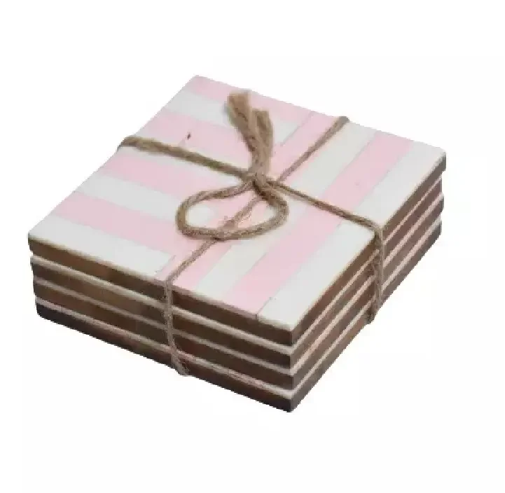 wooden tea coaster Square Round Epoxy Wood Resin Coaster With Holder Set custom size logo good price