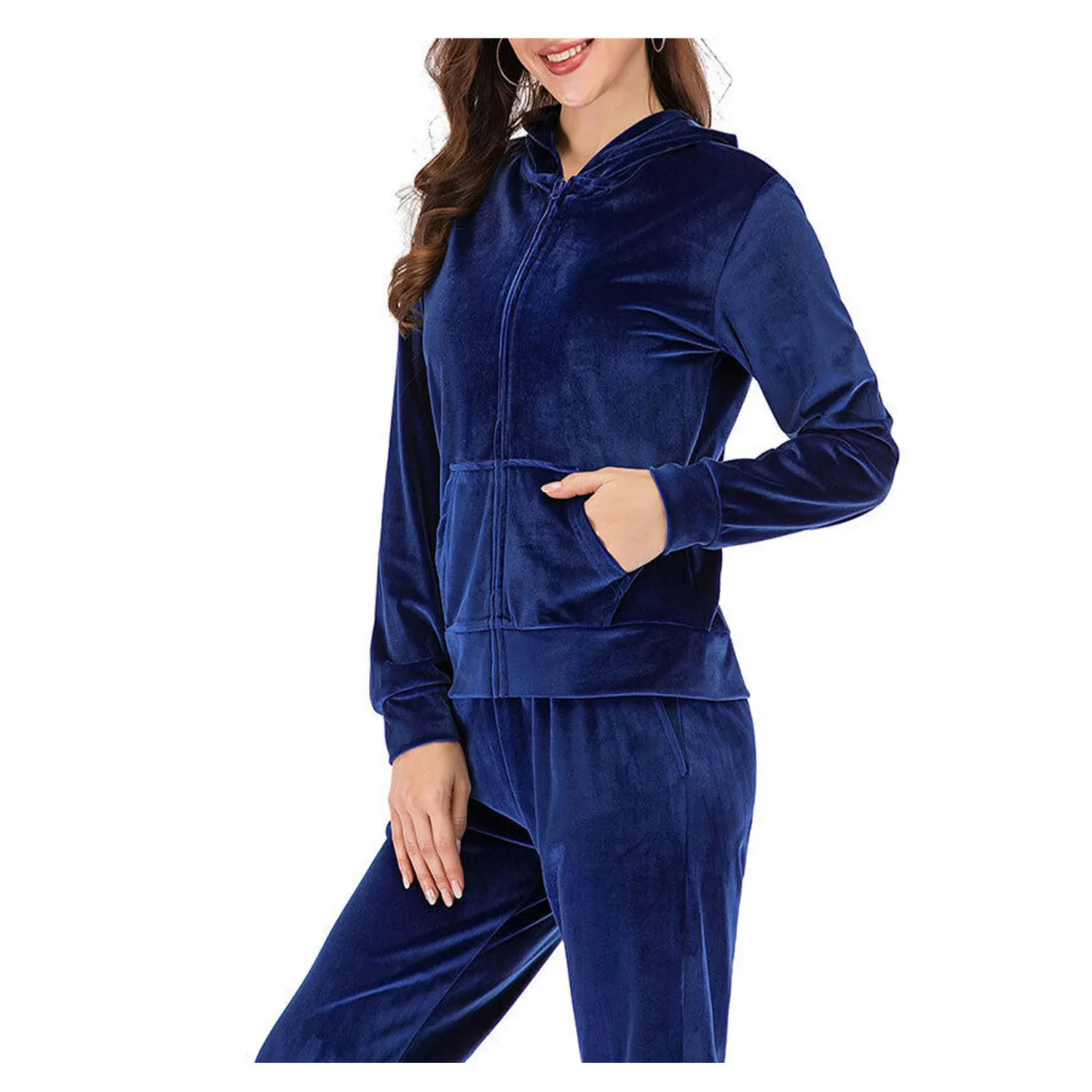 Buy Breathable Clothes Women Two Piece Zipper Hoodie And Trousers Women Velour Velvet Tracksuit