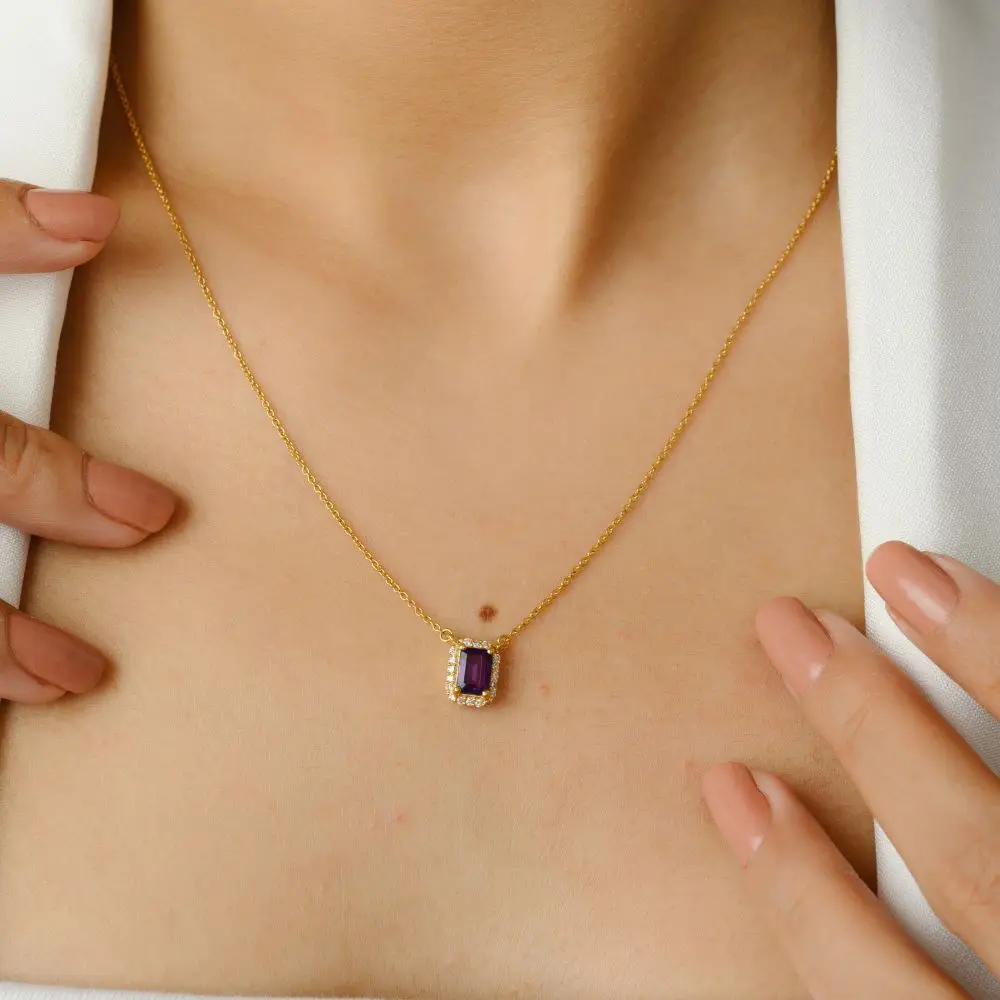 Latest Designer Luxury Collection Of Natural Amethyst & Diamond Chain Necklace 14k Solid Yellow Gold Octagon Shape Jewelry