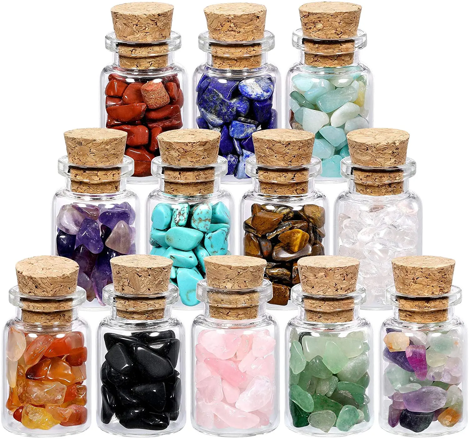 12 Pcs Gemstone Bottles Chip Crystal Healing Tumbled Gem Reiki Wicca Stones Set, Home Decorations, Chakra Healing Crystals, Witc