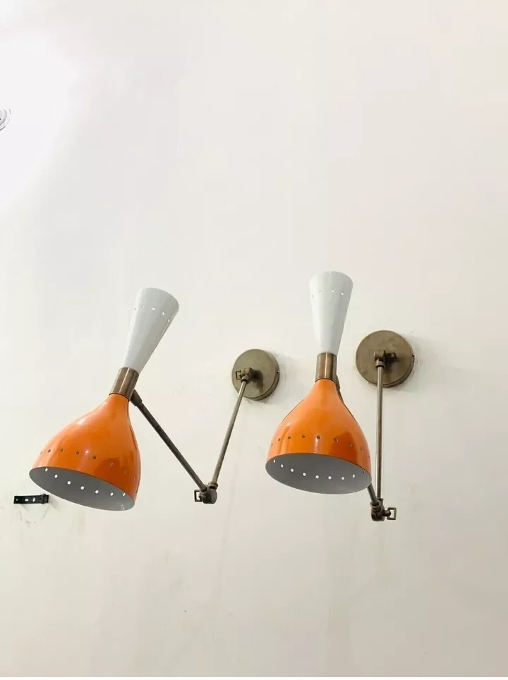 wall lamp Mid Century Brass Italian Diabolo Wall Sconce Light Fixture 2 Bulb Pair home office and kitchen decorative lamp