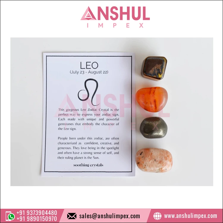 Exclusive Range of LEO Zodiac Crystals Kit Meditation Gift Birthstone Tumbled Stones Zodiac Stone Card Round Beads Bracelet Kit