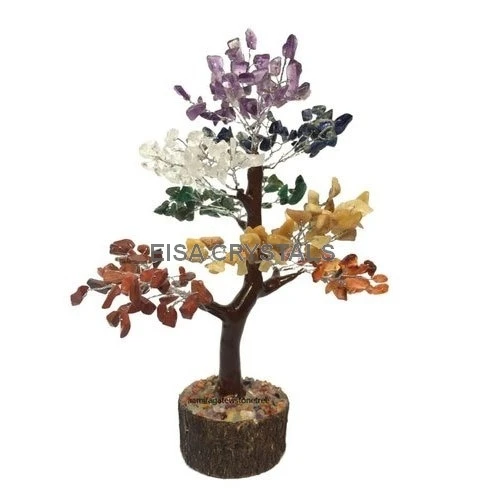 Gemstone Clear Quartz Crystal Chips Tree Natural Crystal Chakra Healing Tree Of Life Golden Wire With 300 Stones