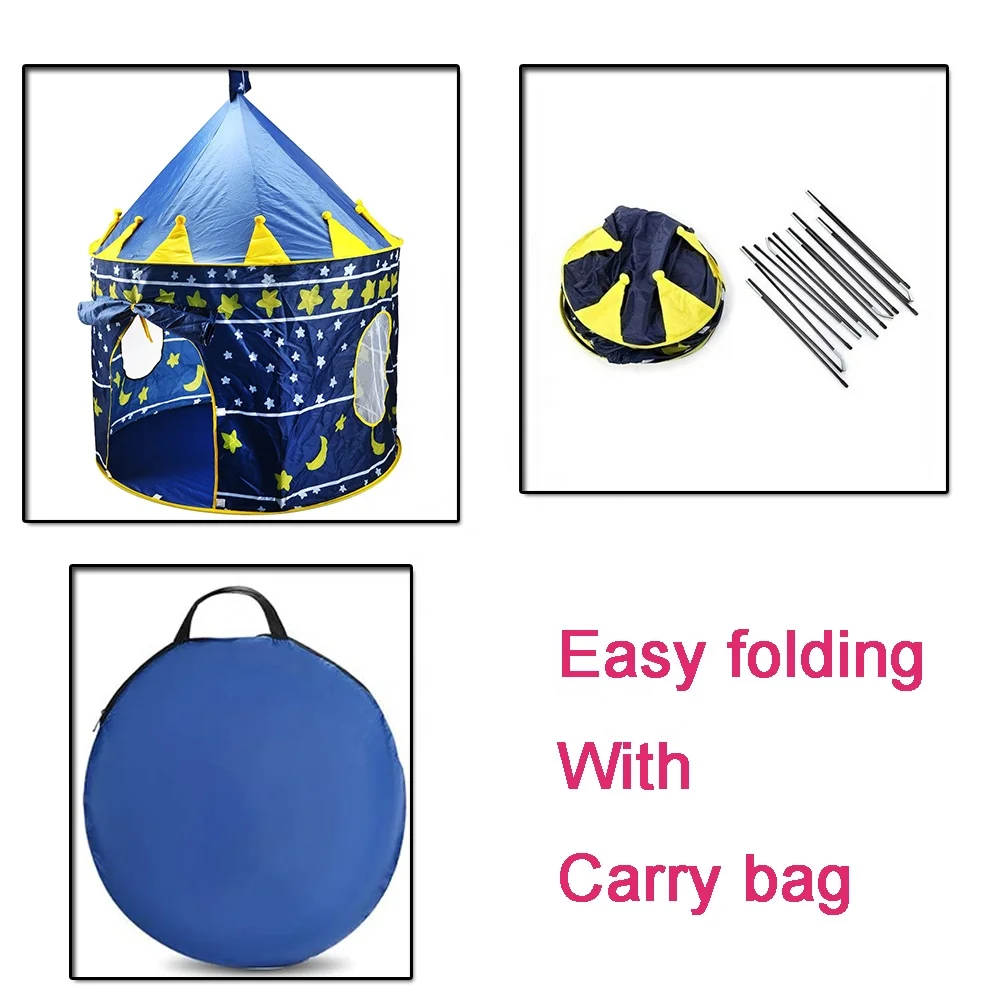 Wholesale price star moon castle tent with carry bag eash folding castle pop up tent Indoor outdoor castle tent blue color
