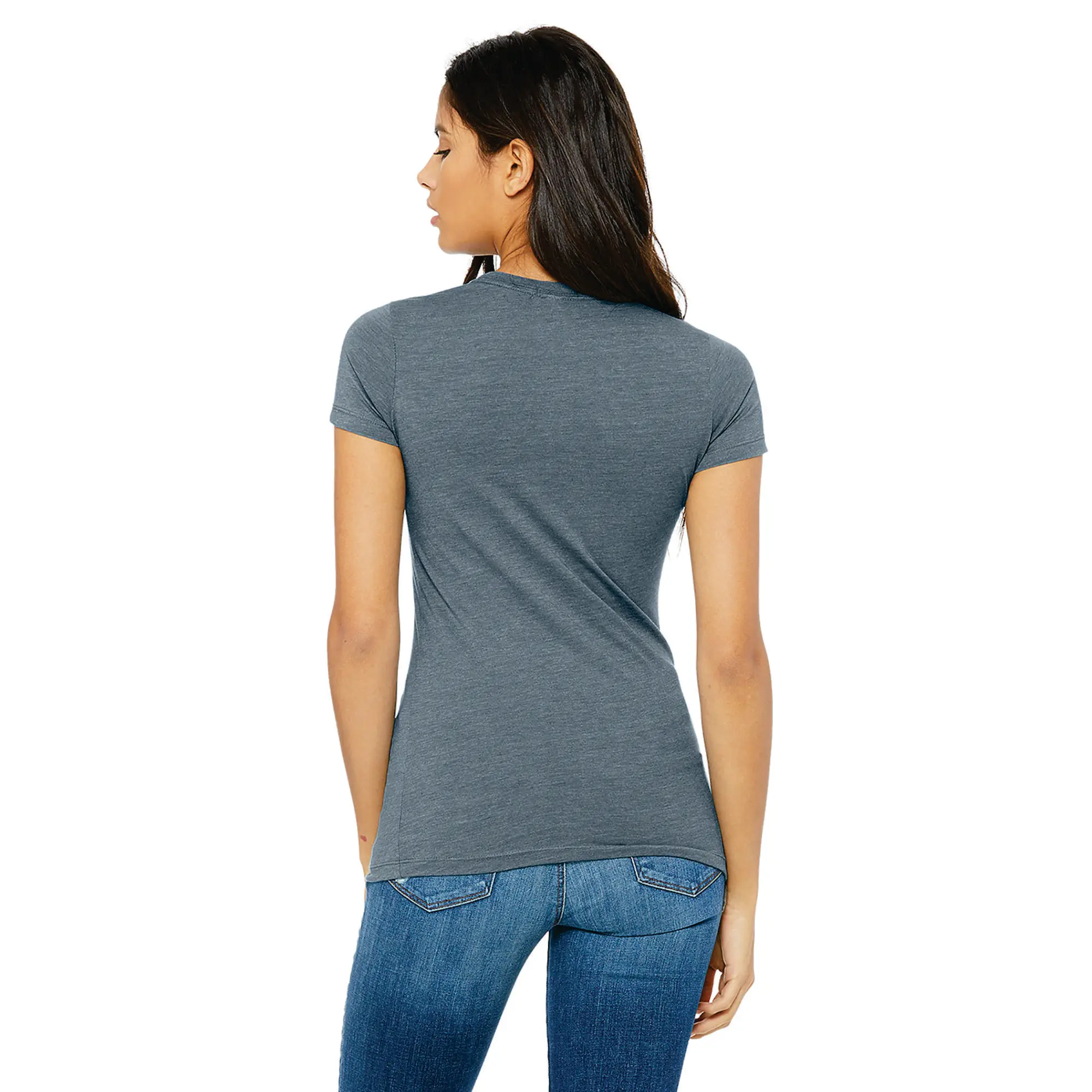 Shoulder Taping Longer Body Length 100% Airlume Combed and Ring Spun Cotton 32 Single 4.2 oz Heather Slate Womens Slim Fit T-Shi