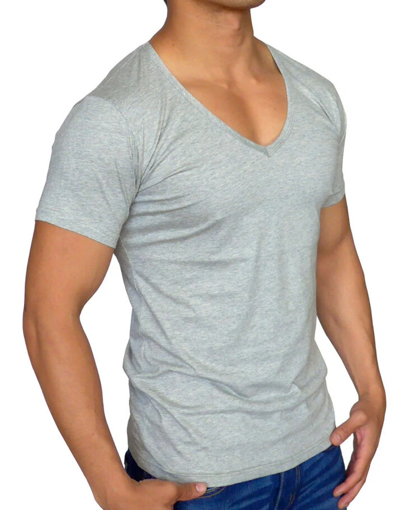 Custom Printed Logo Wholesale Sports Men T Shirts  Blank Casual Tshirt Men Slim V-neck High Quality Breathable Men T-shirts