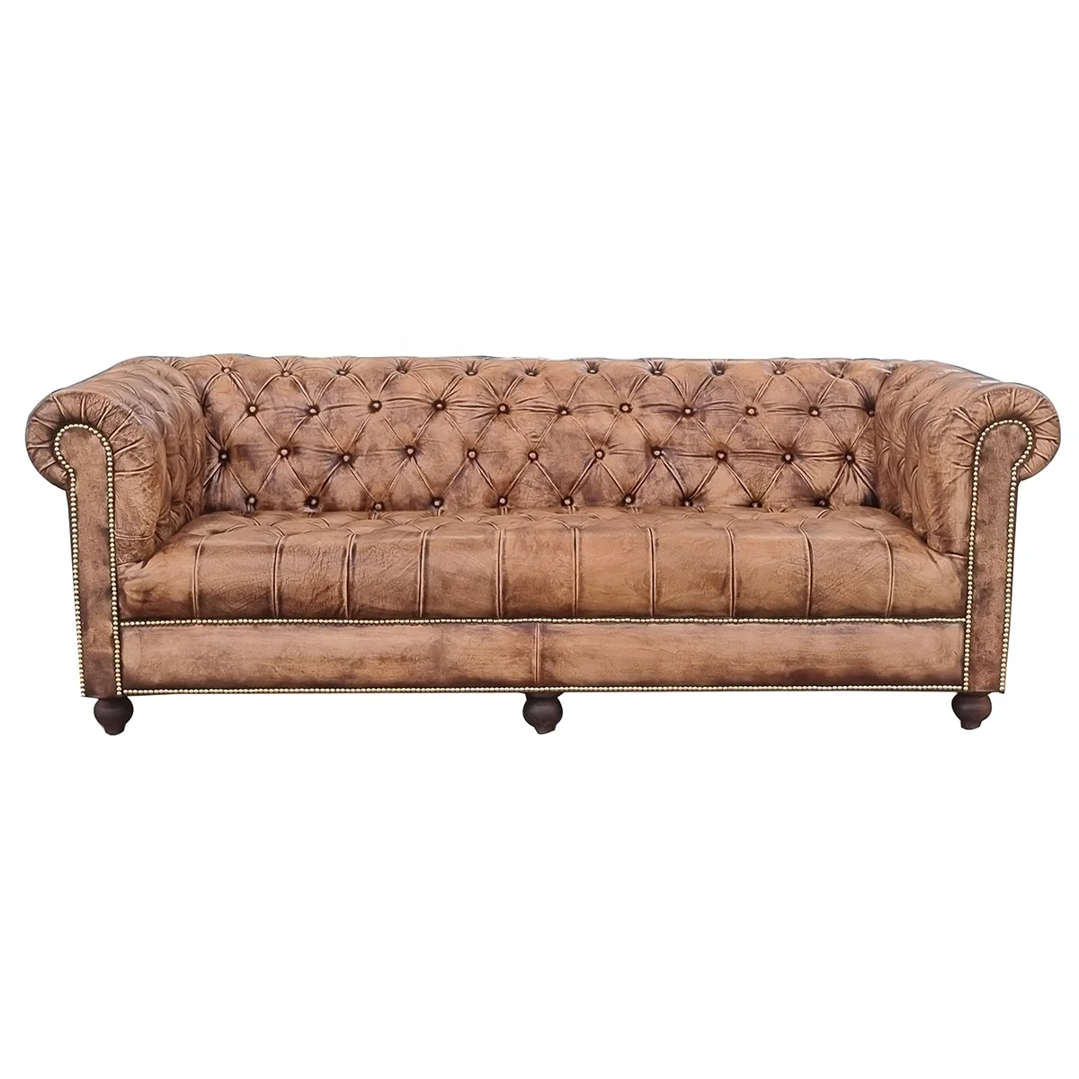 Tufted Genuine leather sofa 2022 new antique brown leather 3 seat sofa for living room sofa set